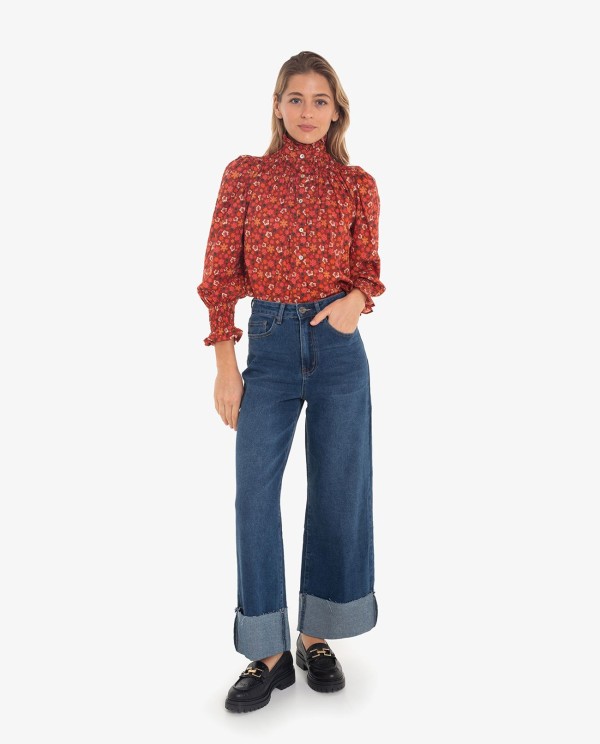 Cuplé CAMISA CUELLO Y PUÑOS FRUNCIDOS ESTAMPADO FLORES Rebajas baratas