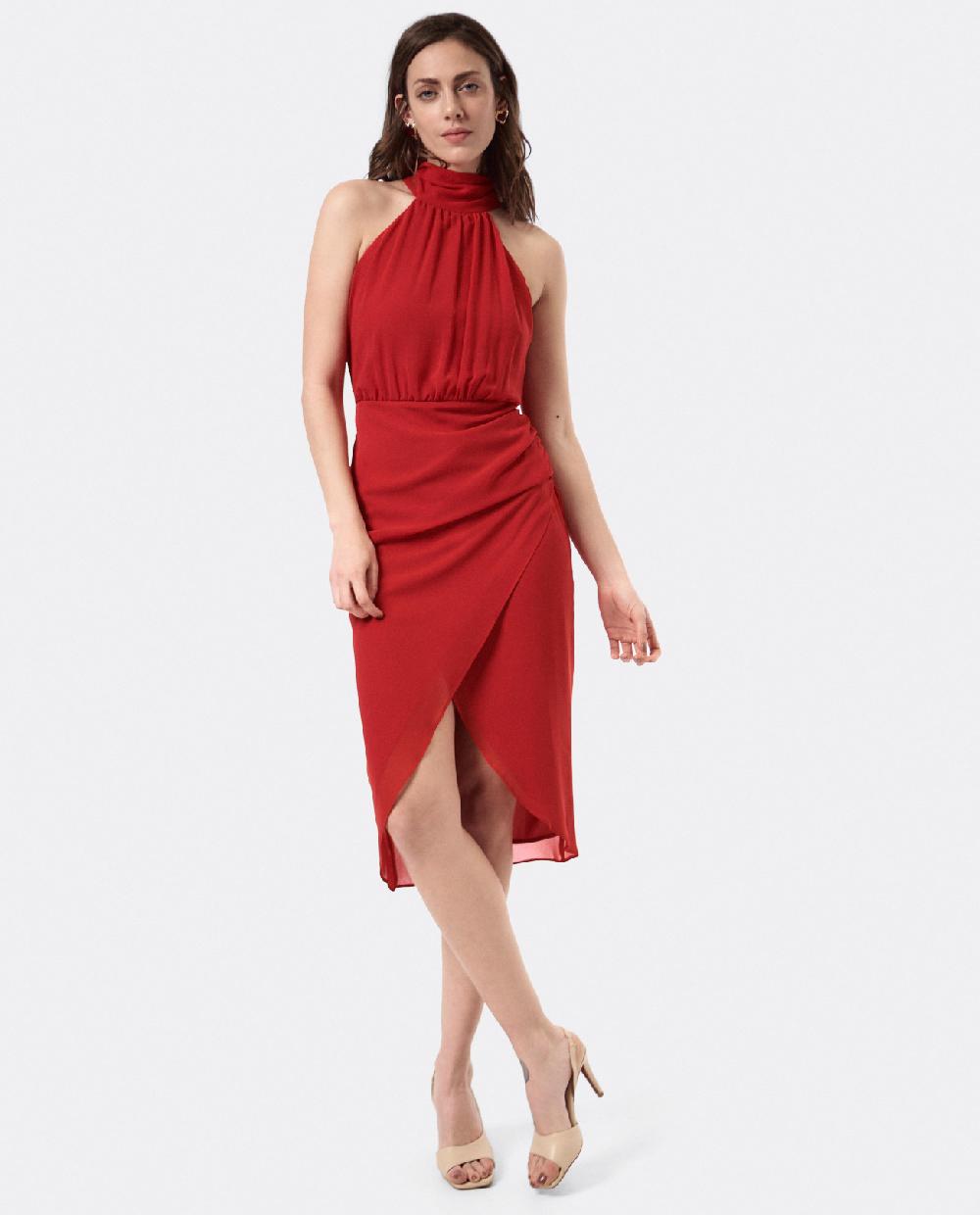 Cuplé VESTIDO ESCOTE HALTER GASA ROJO