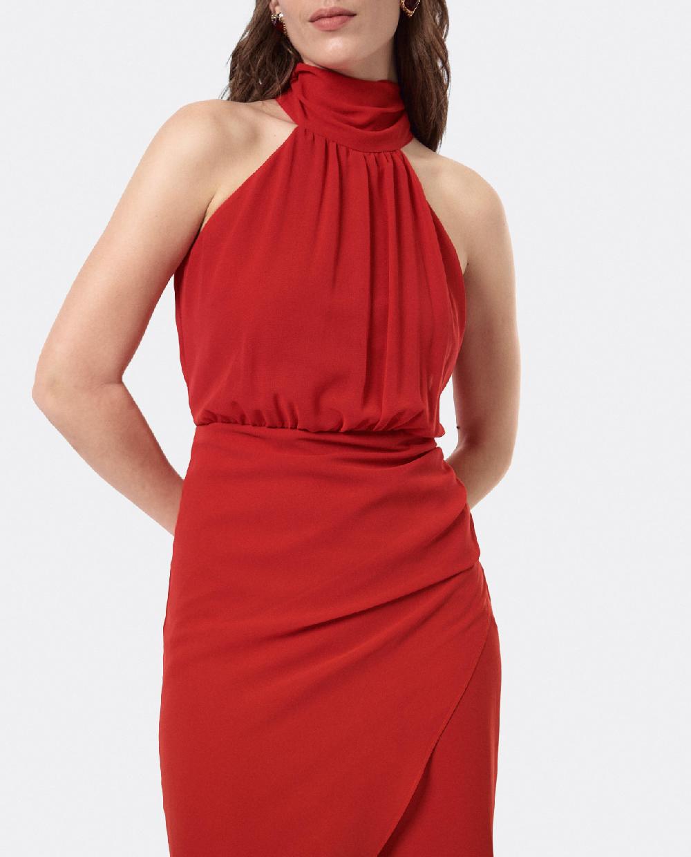 Cuplé VESTIDO ESCOTE HALTER GASA ROJO Liquidación