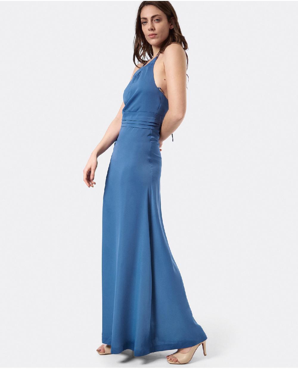 Cuplé VESTIDO FIESTA ESCOTE HALTER SATEN AZUL PETROLEO Envío gratis
