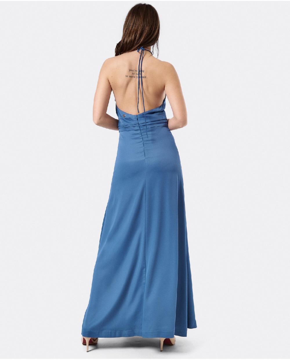 Cuplé VESTIDO FIESTA ESCOTE HALTER SATEN AZUL PETROLEO Envío gratis