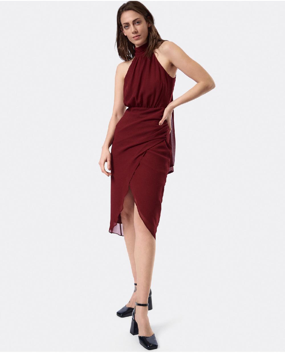 Cuplé VESTIDO ESCOTE HALTER GASA BURDEOS COMPRAR AHORA