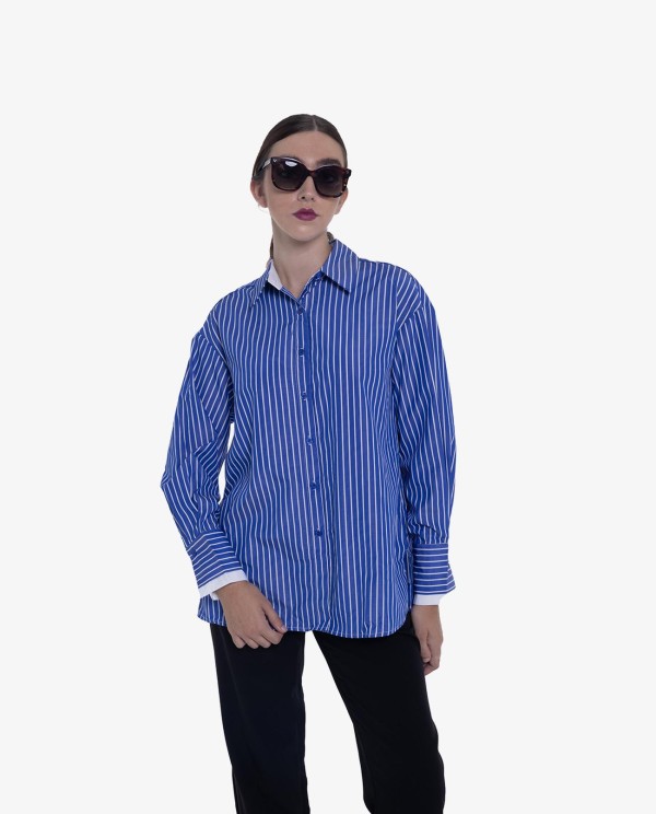 Cuplé CAMISA DE RAYAS AZUL Y BLANCO CON PUÑOS CONTRASTADOS Limitado a 3 días