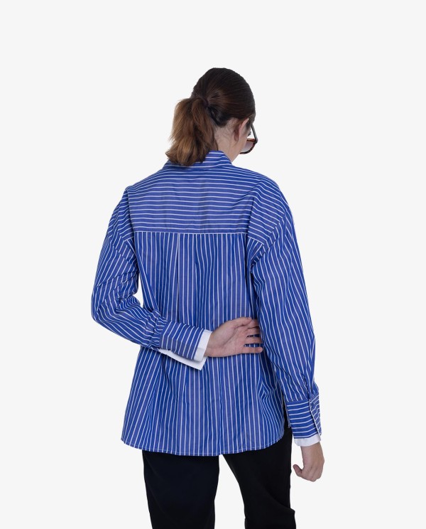 Cuplé CAMISA DE RAYAS AZUL Y BLANCO CON PUÑOS CONTRASTADOS Limitado a 3 días