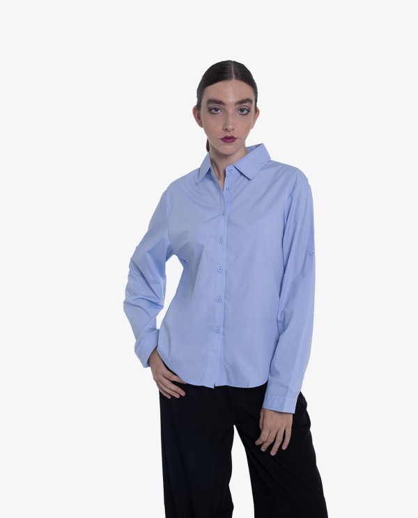 Cuplé CAMISA ASIMÉTRICA DE POPELÍN AZUL CIELO Precios de Black Friday