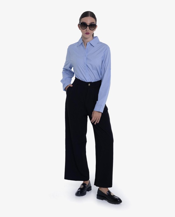 Cuplé CAMISA ASIMÉTRICA DE POPELÍN AZUL CIELO Precios de Black Friday