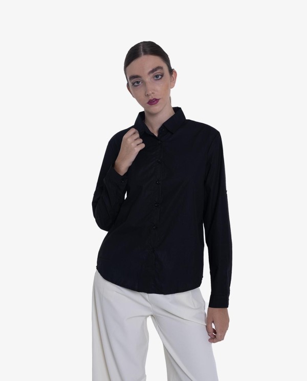 Cuplé CAMISA ASIMÉTRICA DE POPELÍN NEGRA En oferta