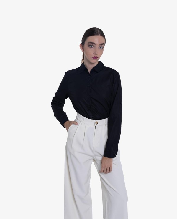 Cuplé CAMISA ASIMÉTRICA DE POPELÍN NEGRA En oferta