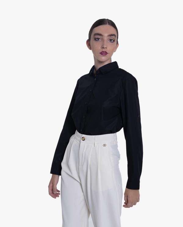 Cuplé CAMISA ASIMÉTRICA DE POPELÍN NEGRA En oferta