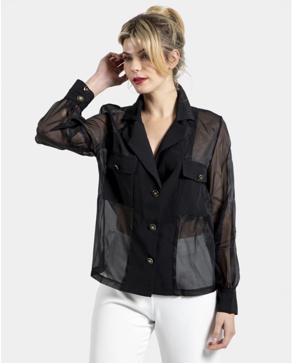 Cuplé CAMISA TRANSPARENCIAS ORGANZA NEGRO