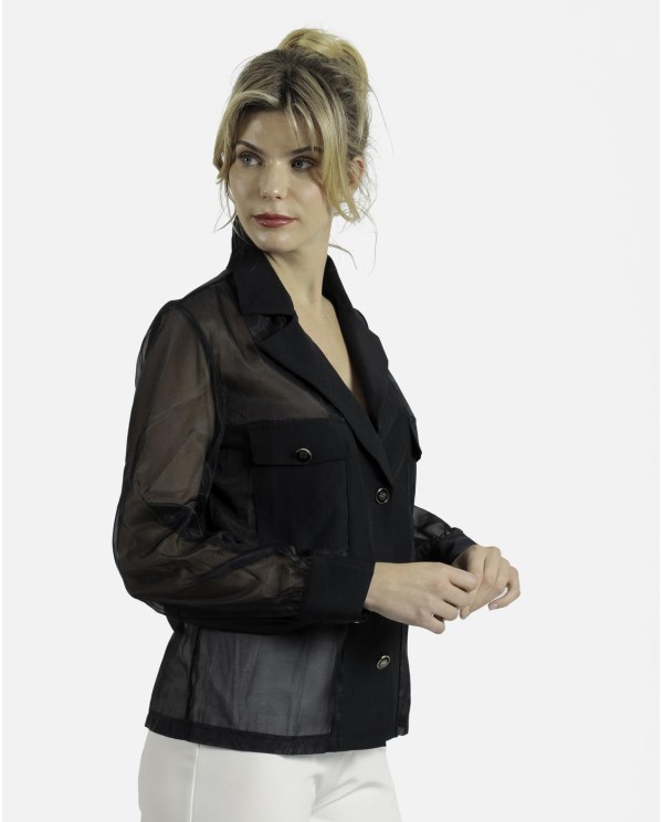 Cuplé CAMISA TRANSPARENCIAS ORGANZA NEGRO Tienda de fábrica