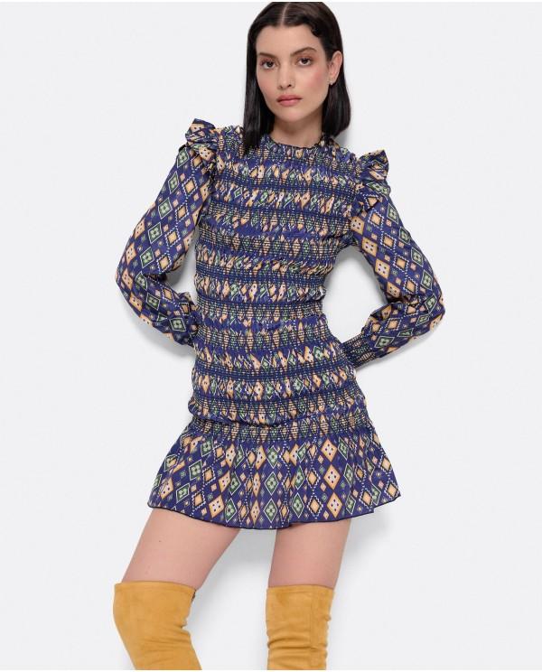 Cuplé VESTIDO ELASTICO GASA GEOMETRICO AZUL