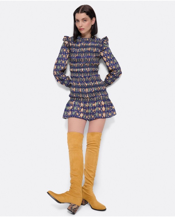 Cuplé VESTIDO ELASTICO GASA GEOMETRICO AZUL Ofertas especiales