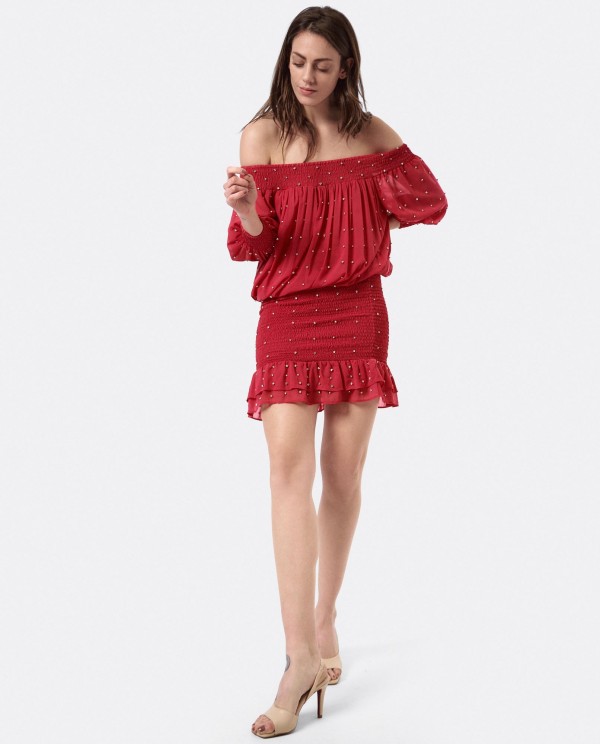 Cuplé VESTIDO CUELLO BARCA GASA FUCSIA