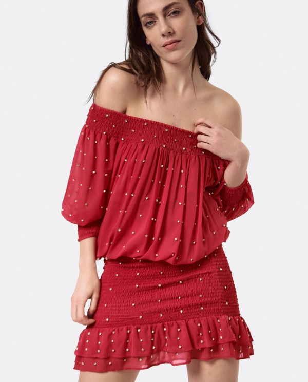 Cuplé VESTIDO CUELLO BARCA GASA FUCSIA Grandes ahorros