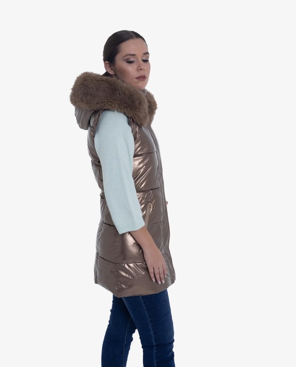 Cuplé CHALECO ACOLCHADO DE NYLON BRONCE CON DETALLES DE PELO Rebajas