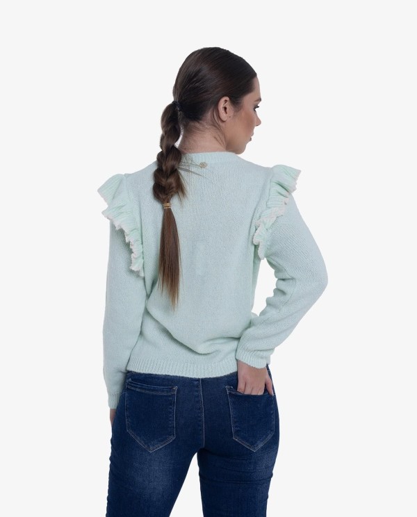 Cuplé JERSEY VERDE DE PUNTO CON VOLANTES EN LOS HOMBROS En oferta