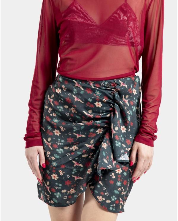 Cuplé MINI FALDA VOLANTE SATEN ESTAMPADO ASIÁTICO
