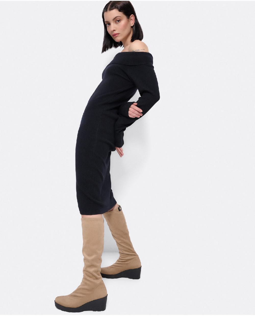 Cuplé VESTIDO MIDI ESCOTE DRAPEADO PUNTO NEGRO