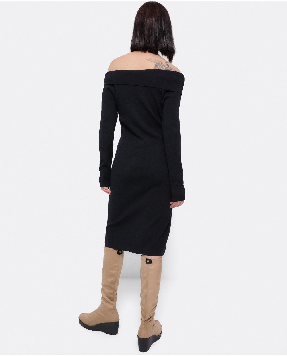 Cuplé VESTIDO MIDI ESCOTE DRAPEADO PUNTO NEGRO Liquidación