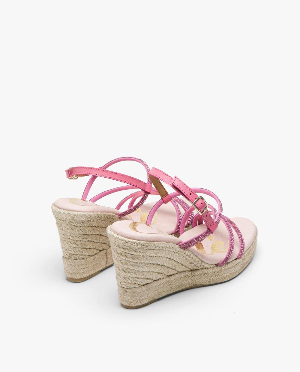 Cuplé SANDALIA CUÑA TIRAS STRASS FUCSIA Libre de impuestos