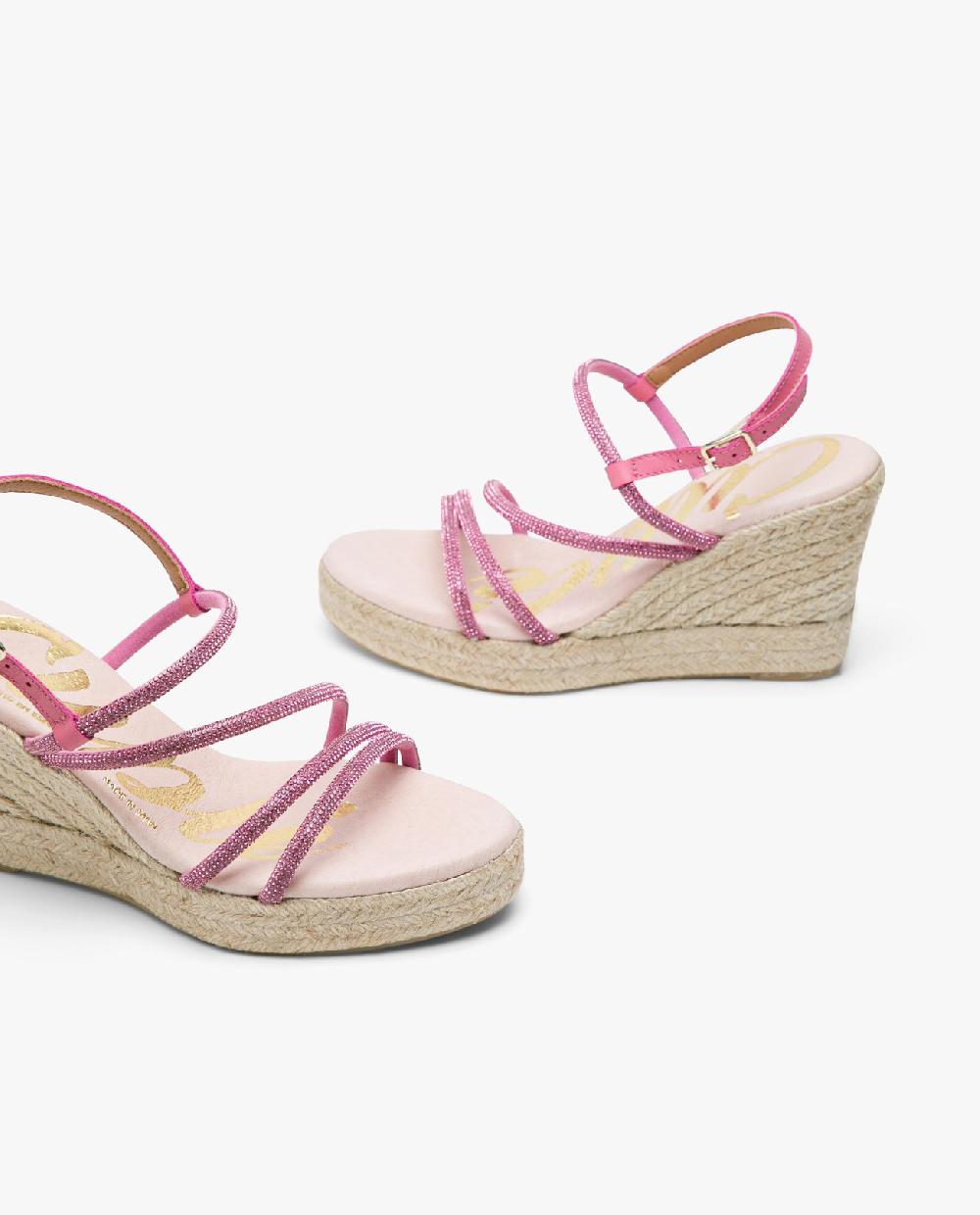 Cuplé SANDALIA CUÑA TIRAS STRASS FUCSIA Libre de impuestos