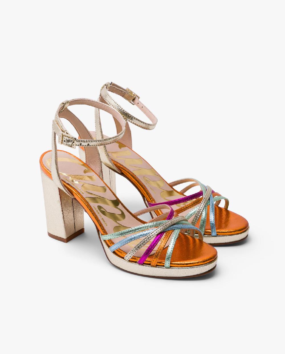 Cuplé SANDALIA PLATAFORMA TIRAS LAME METALIZADO MULTICOL Oferta exclusiva