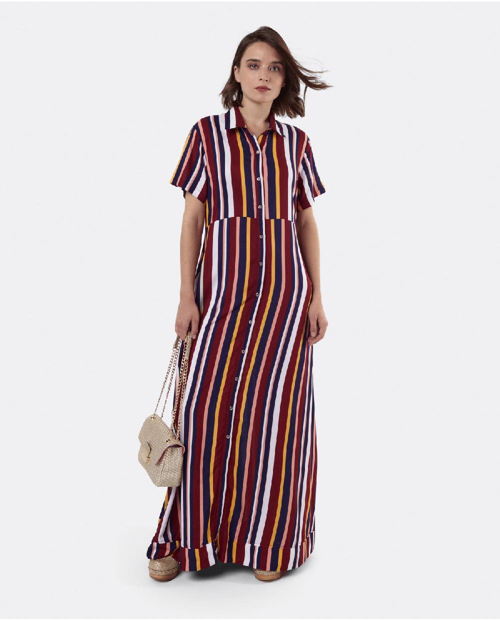 Cuplé VESTIDO CAMISERO LARGO VISCOSA RAYAS ROJAS