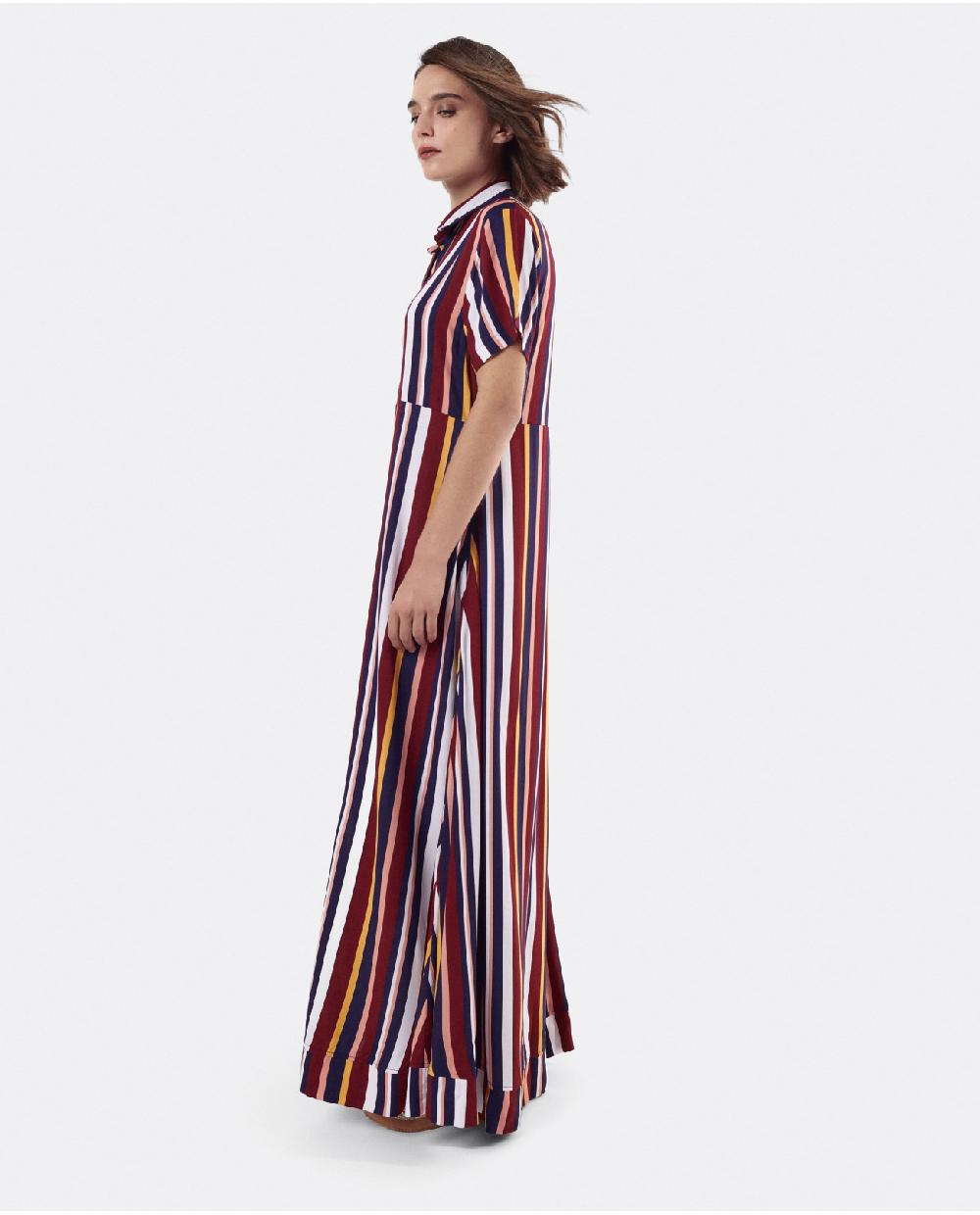 Cuplé VESTIDO CAMISERO LARGO VISCOSA RAYAS ROJAS 2025