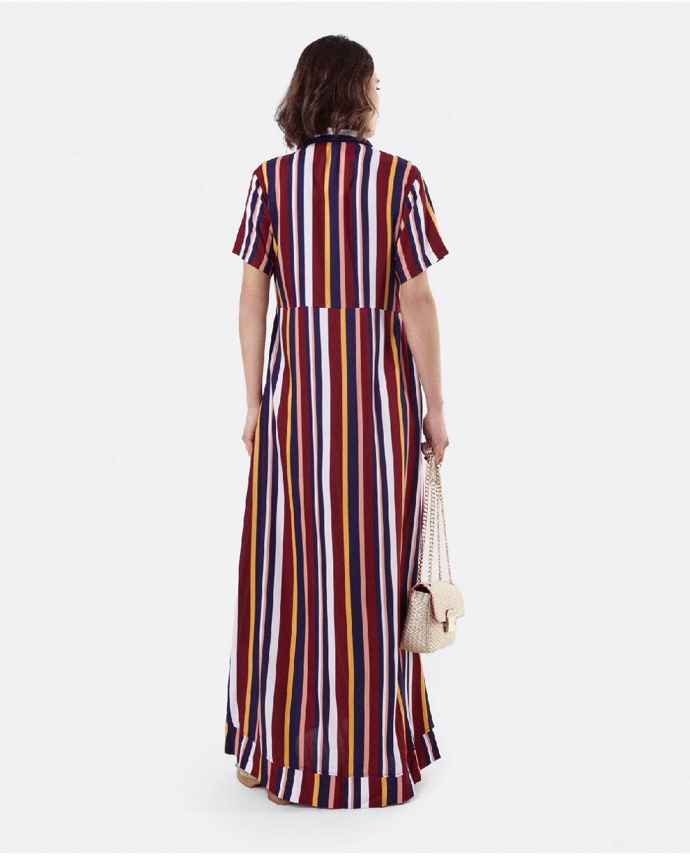 Cuplé VESTIDO CAMISERO LARGO VISCOSA RAYAS ROJAS 2025