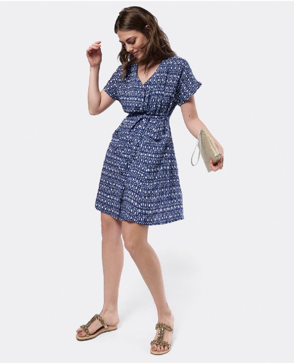 Cuplé VESTIDO MINI ANUDADO VISCOSA GEOMETRICO AZUL