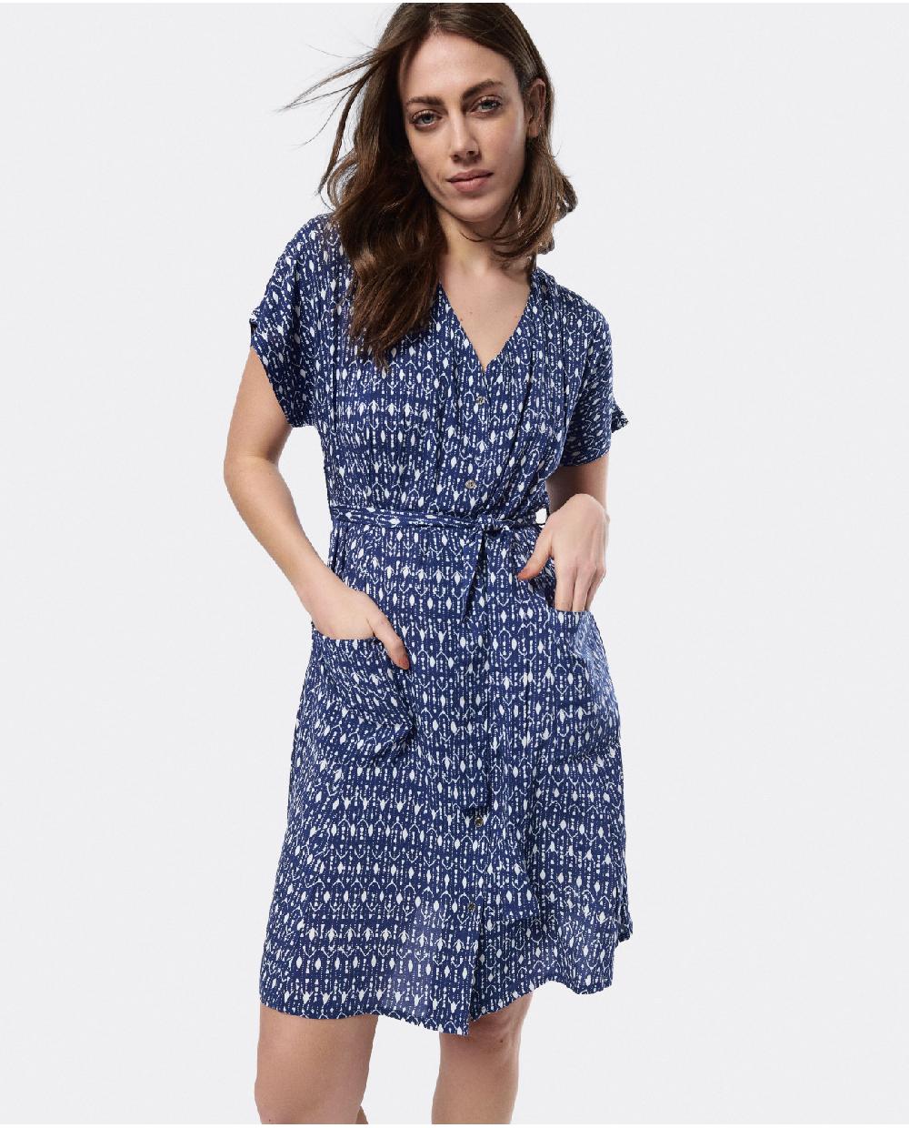Cuplé VESTIDO MINI ANUDADO VISCOSA GEOMETRICO AZUL Outlet online