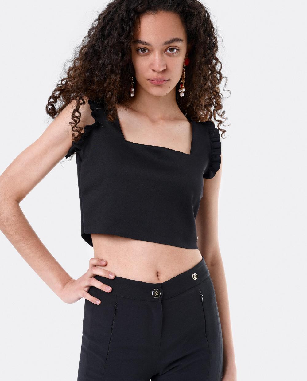 Cuplé CROP TOP VOLANTE NEOPRENO NEGRO