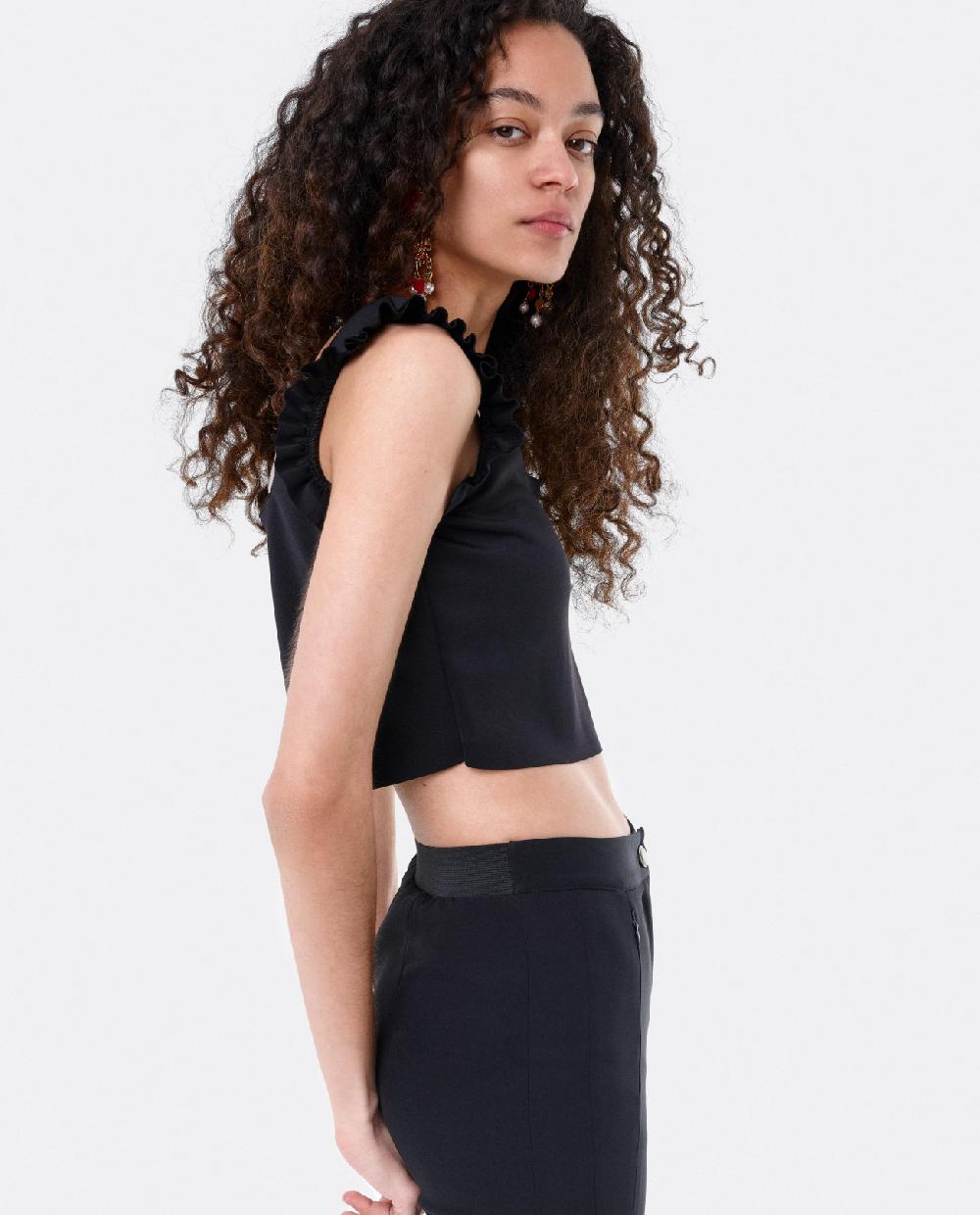 Cuplé CROP TOP VOLANTE NEOPRENO NEGRO Rebajas