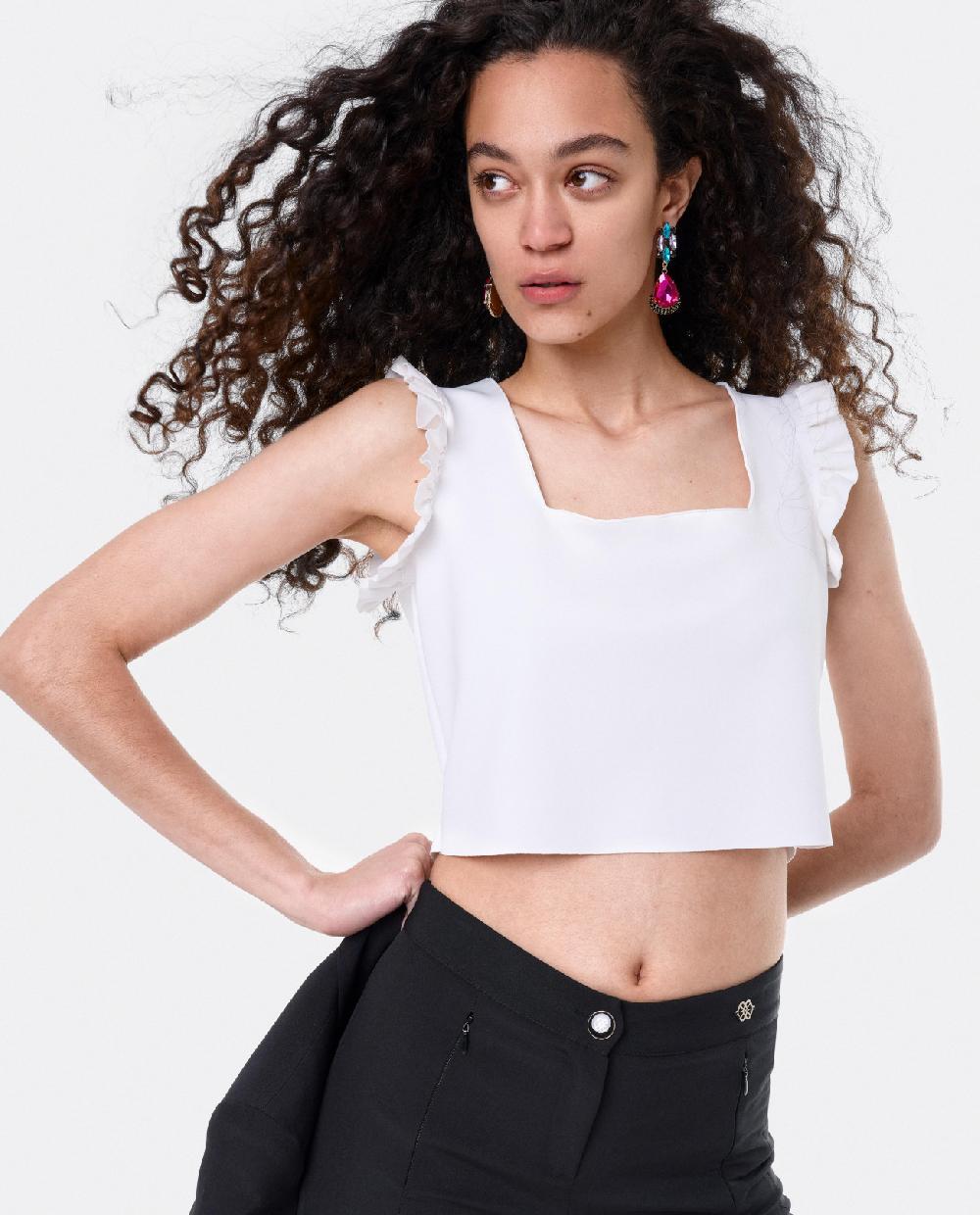 Cuplé CROP TOP VOLANTE NEOPRENO BLANCO