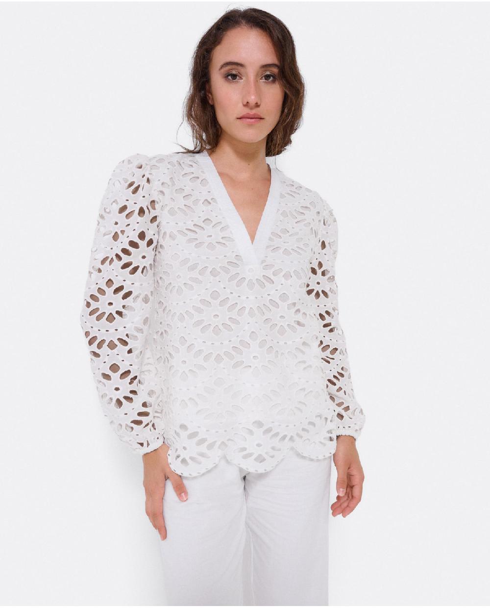 Cuplé BLUSA ESCOTE PICO GUIPUR BLANCO