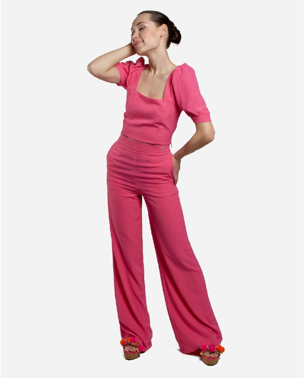 Cuplé PANTALON CAMPANA CREP FUCSIA