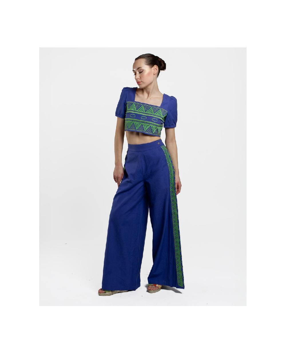 Cuplé PANTALON PALAZZO ALGODON AZUL Ventas relámpago