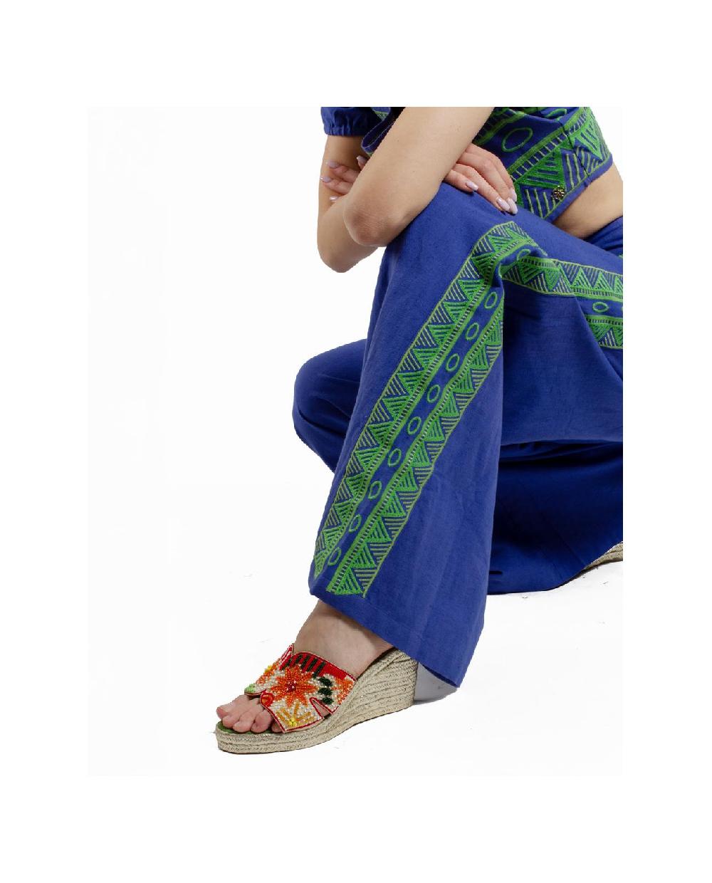 Cuplé PANTALON PALAZZO ALGODON AZUL Ventas relámpago