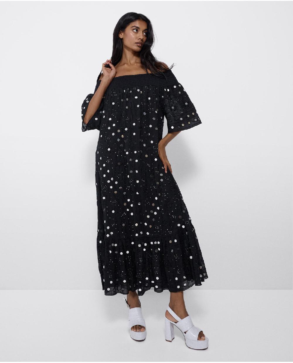 Cuplé VESTIDO MIDI ESPEJOS ALGODON NEGRO