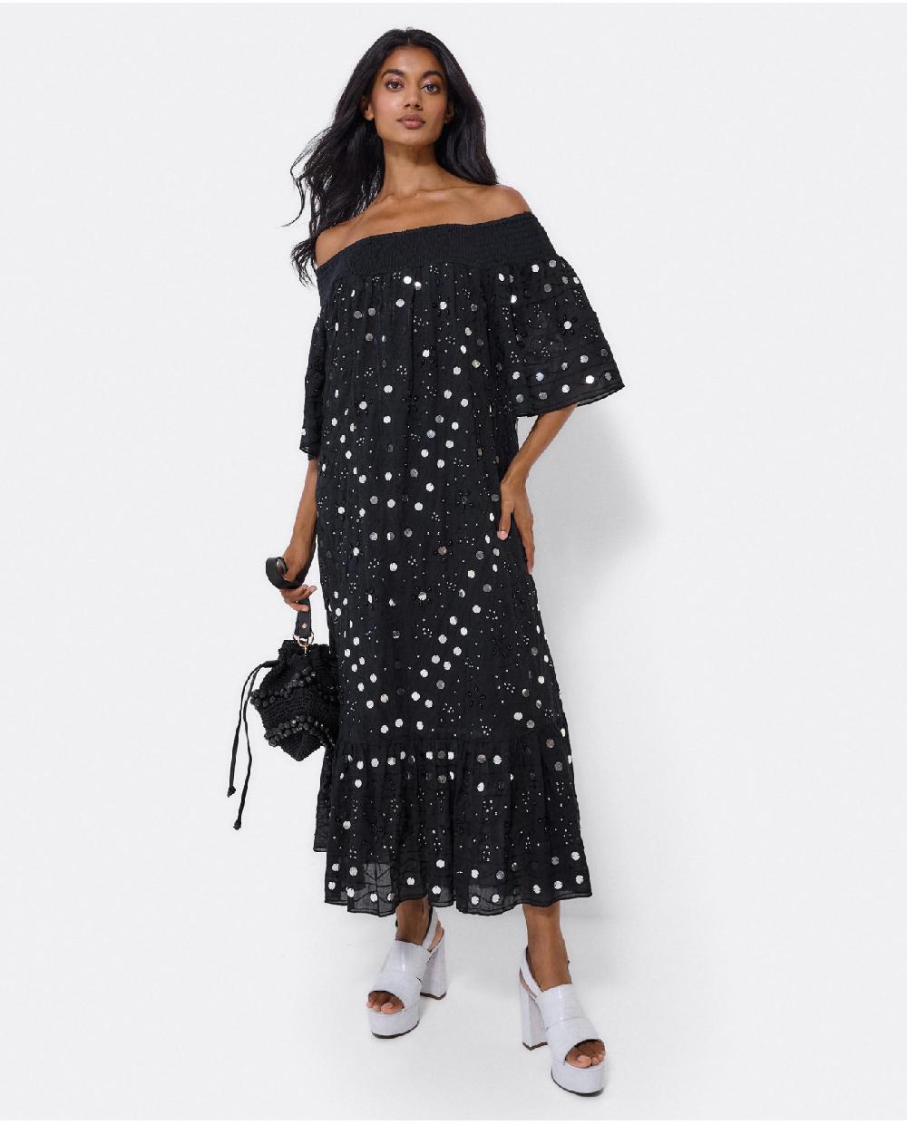 Cuplé VESTIDO MIDI ESPEJOS ALGODON NEGRO Rebajas online