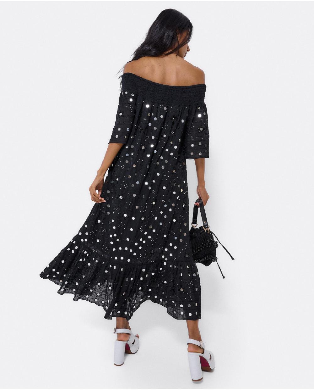 Cuplé VESTIDO MIDI ESPEJOS ALGODON NEGRO Rebajas online