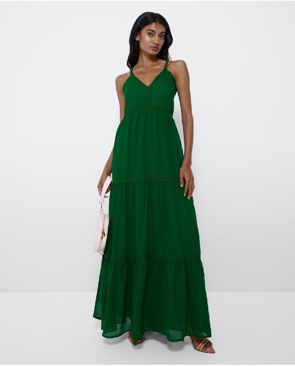 Cuplé MAXI VESTIDO TIRANTES ENCAJE ALGODON VERDE