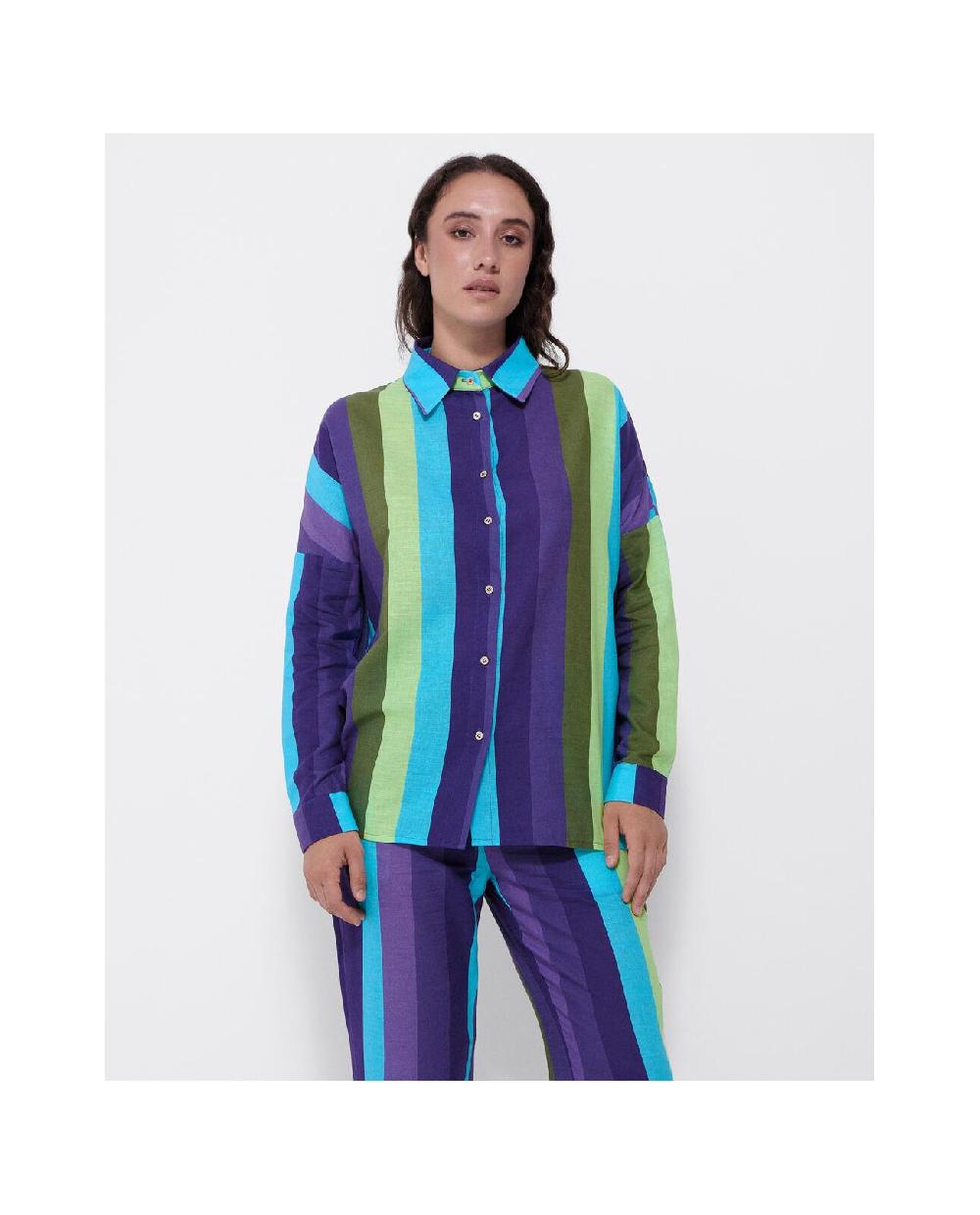Cuplé CAMISA OVERSIZE ALGODON RAYAS AZUL