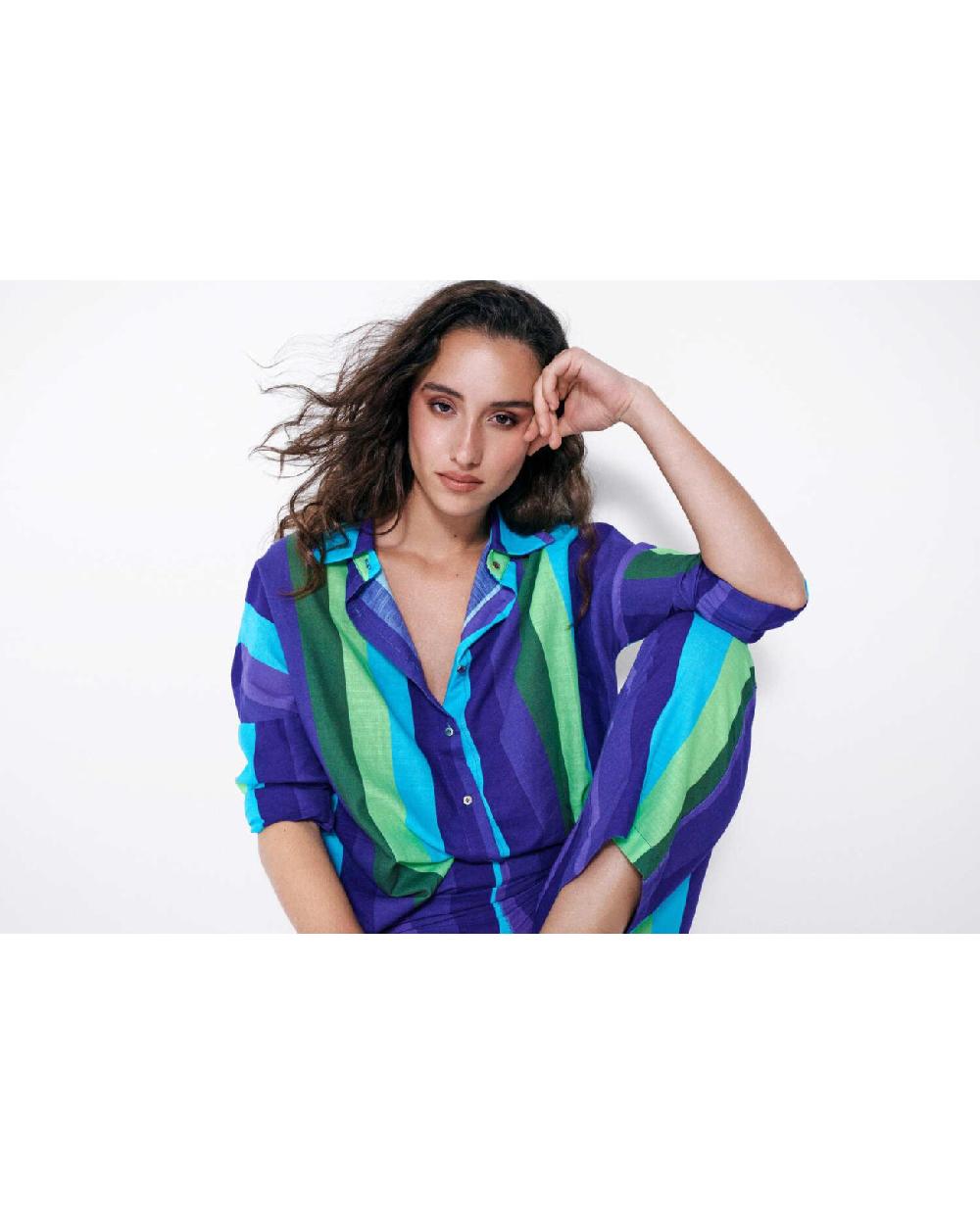 Cuplé CAMISA OVERSIZE ALGODON RAYAS AZUL Envío gratis