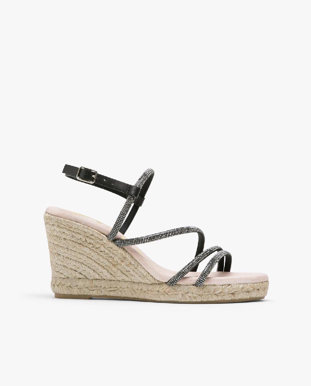 Cuplé SANDALIA CUÑA TIRAS STRASS NEGRO