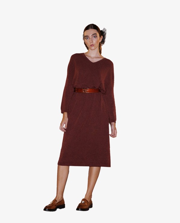 Cuplé VESTIDO MAXI DE PUNTO EN BURDEOS CON ESCOTE EN V