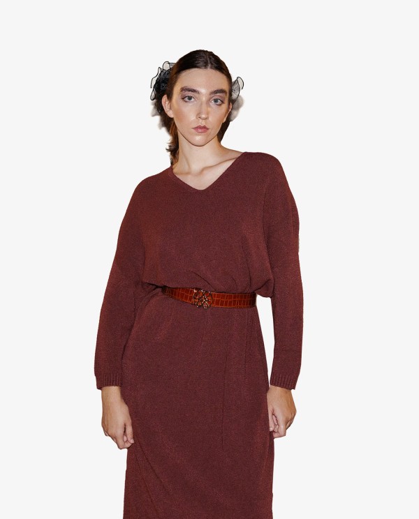 Cuplé VESTIDO MAXI DE PUNTO EN BURDEOS CON ESCOTE EN V Último día
