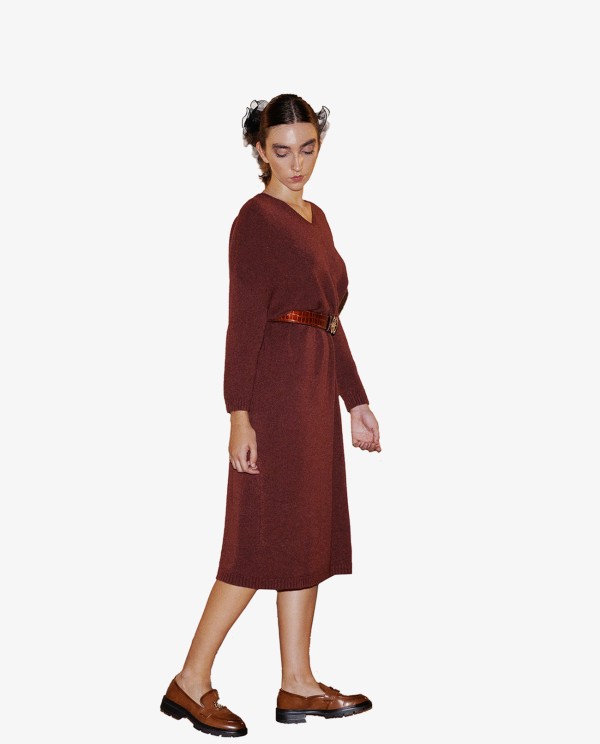 Cuplé VESTIDO MAXI DE PUNTO EN BURDEOS CON ESCOTE EN V Último día