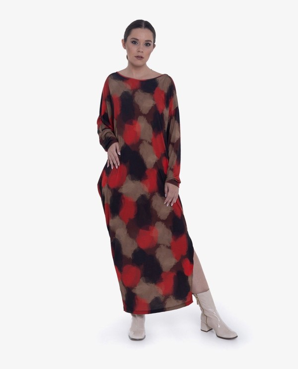 Cuplé VESTIDO ASIMÉTRICO PUNTO ACUARELA ROJO Solo hoy